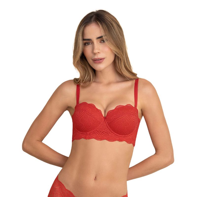LEONISA - Sostén balconet de realce alto con máximo cubrimiento de espalda Special Fit 011877 Rojo