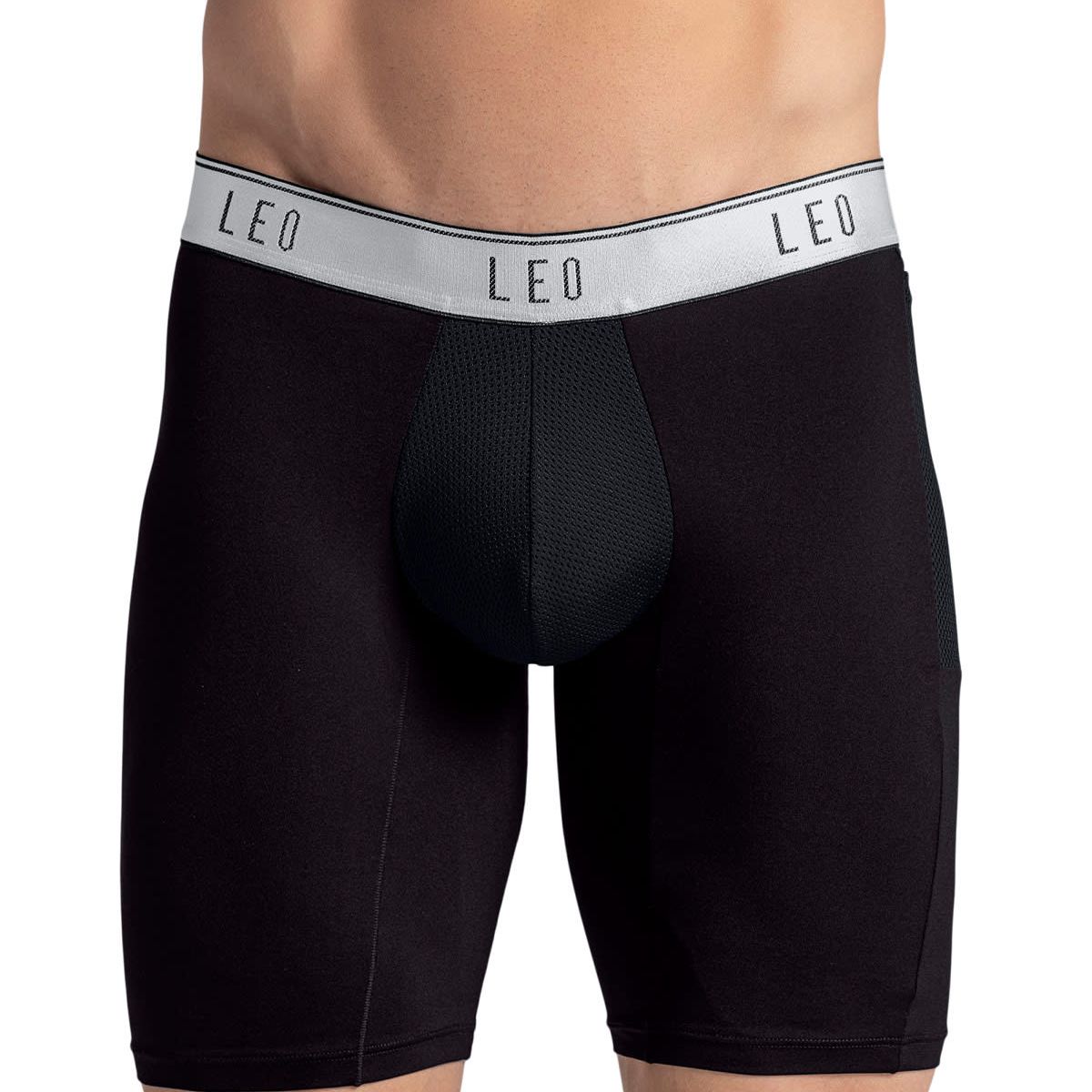 LEO - Bóxer deportivo largo con bolsillo lateral en microfibra 033309 Negro