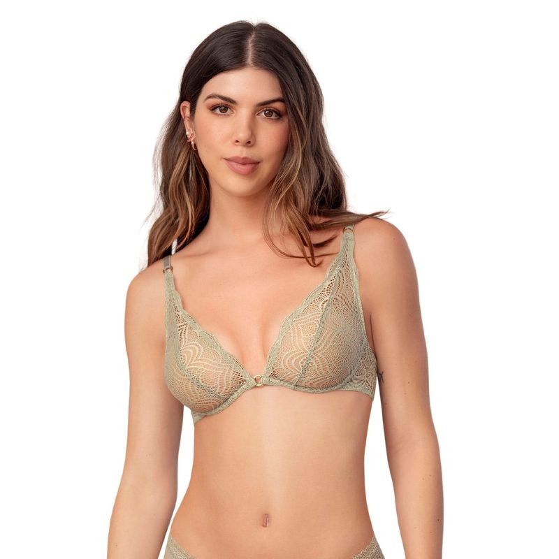 LEONISA - Bralette en encaje con transparencias y arco 091017 Verde