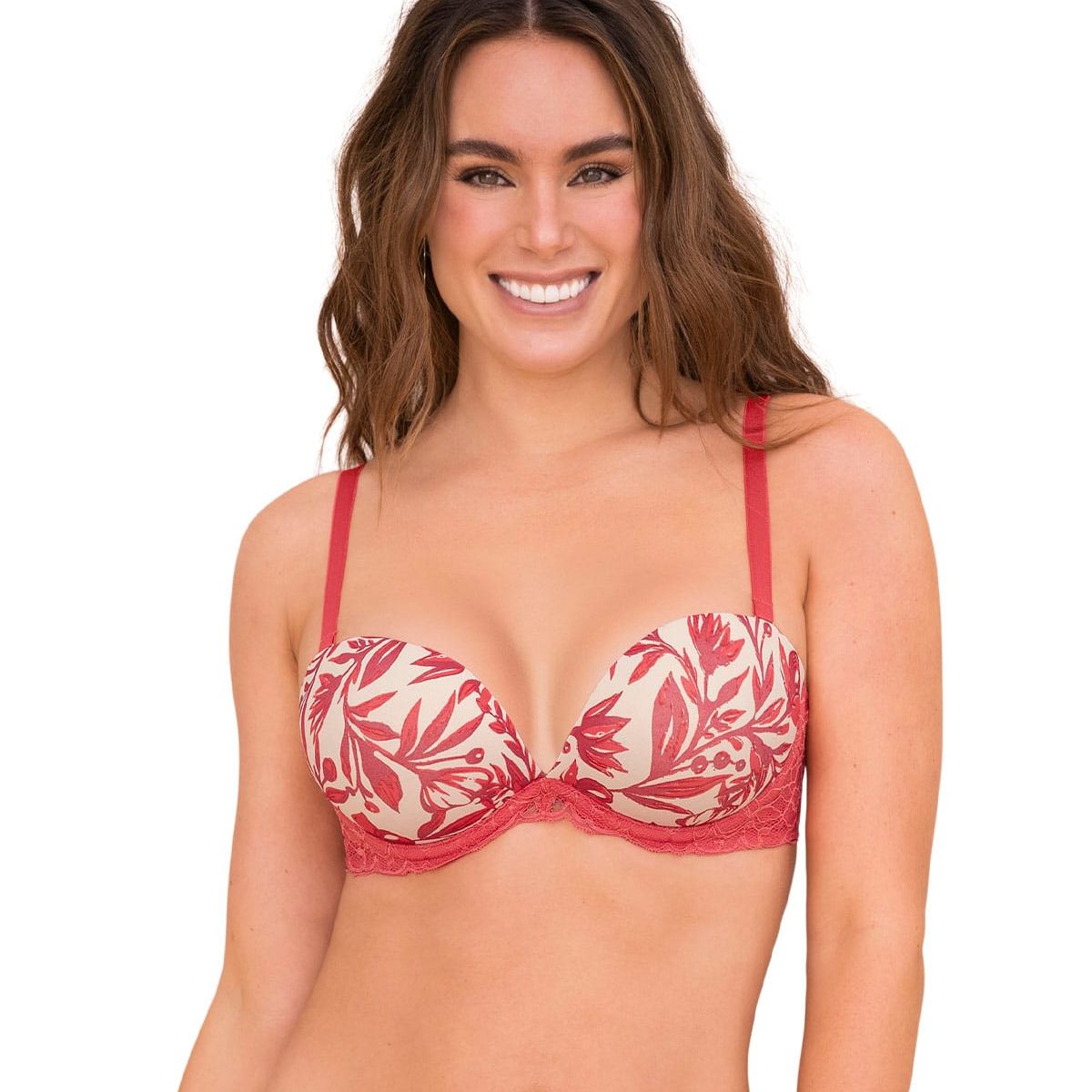 LEONISA - Sostén triple realce efecto 3D escote profundo 091043 Rojo