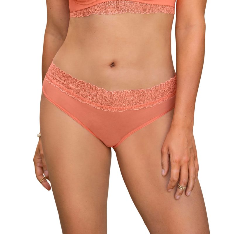 LEONISA - Calzón pantaleta de tiro medio en tul y encaje 012996 Naranjo