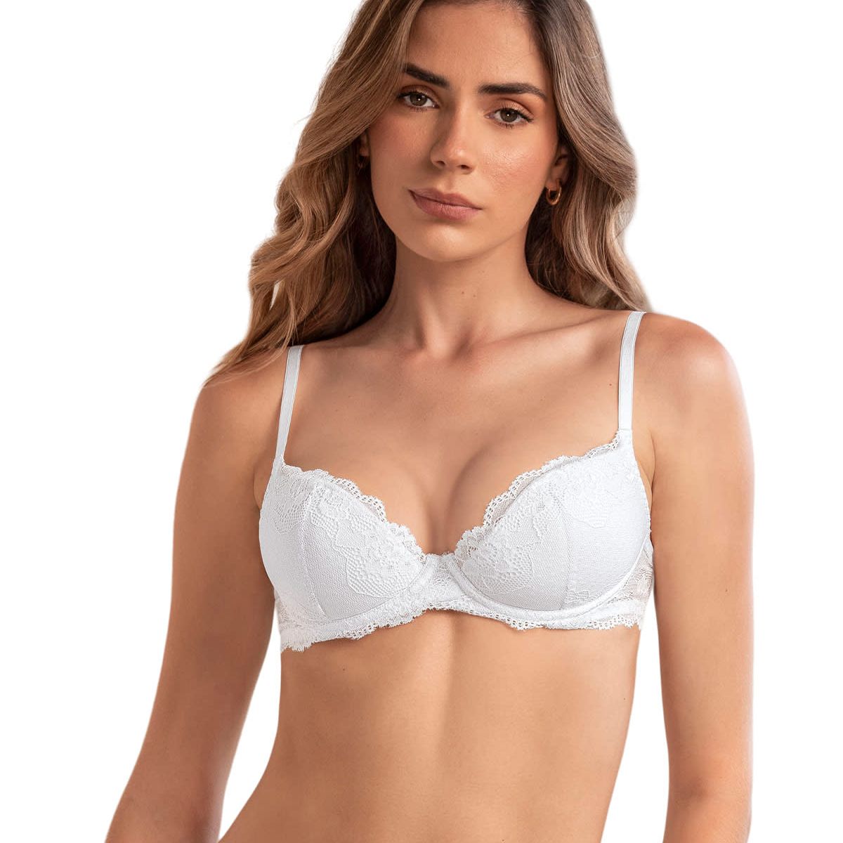 LEONISA - Sostén media copa con detalles de encaje en escote y espalda 091142 Blanco