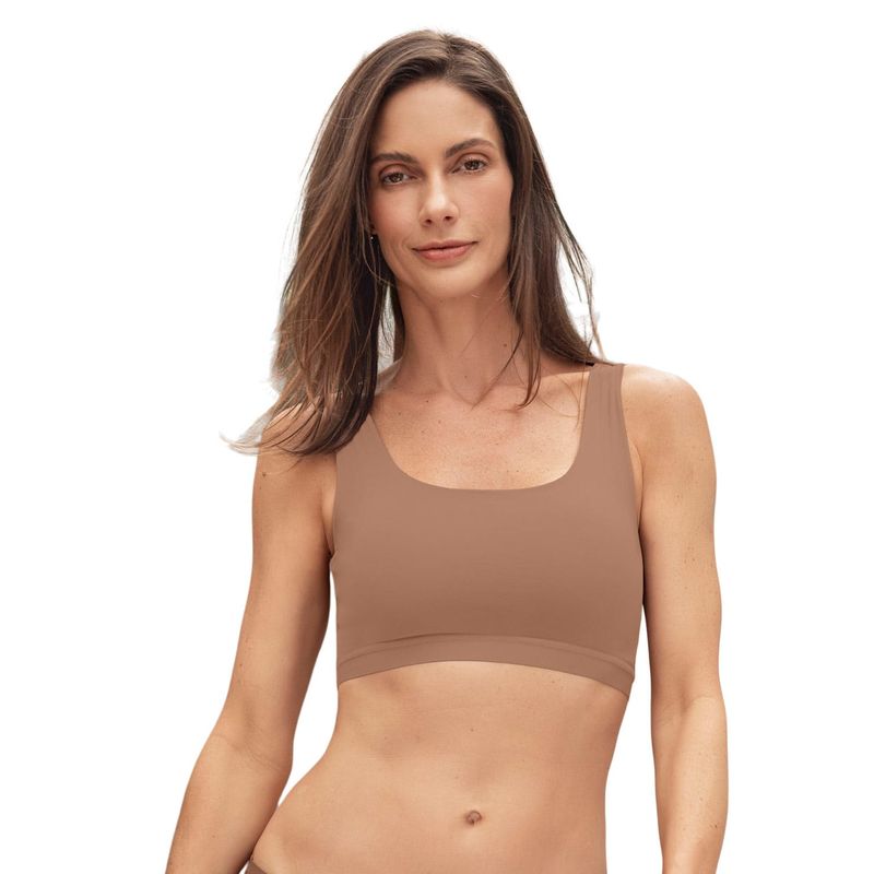 LEONISA - Top talla única ultracómodo con bolsillo interno para guardarlo Pocket Bra 091036 Café Oscuro