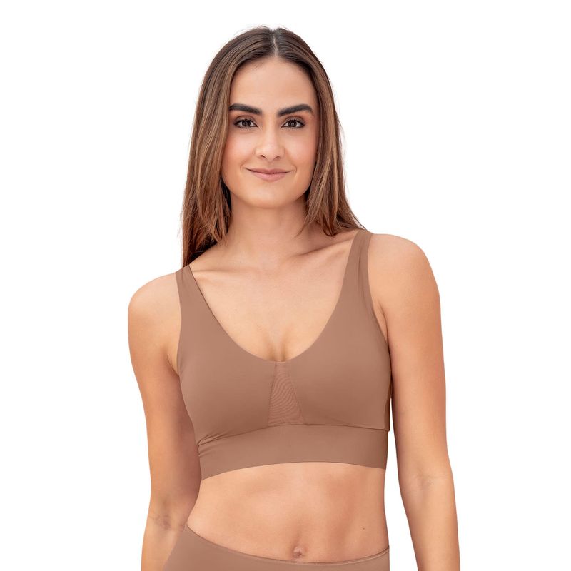 LEONISA - Sostén tipo top de copas extraíbles totalmente cómodo y liviano Flexi Brastop 091048 Café