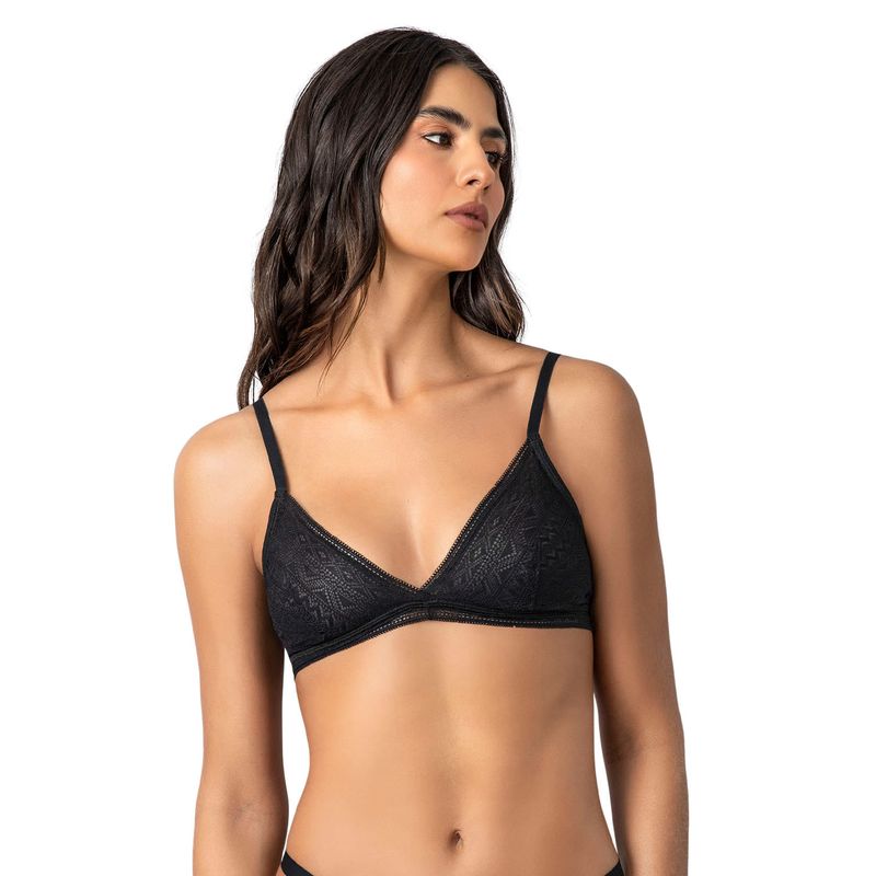 LEONISA - Bralette en encaje de textura ultrasuave 091143 Negro