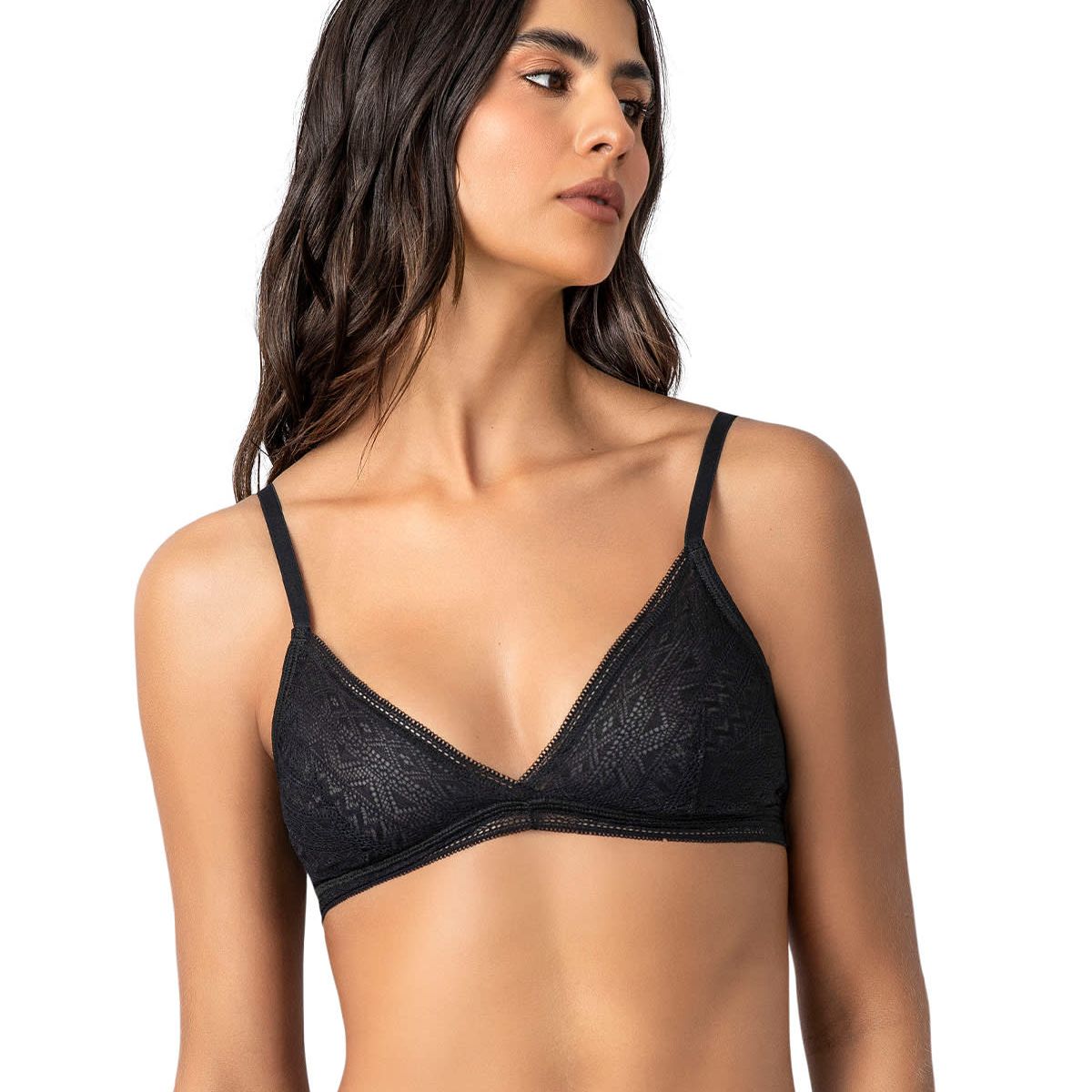 LEONISA - Bralette en encaje de textura ultrasuave 091143 Negro