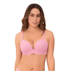 LEONISA - Sostén doble realce escote profundo elaborado en encaje 71345 Rosado Pastel