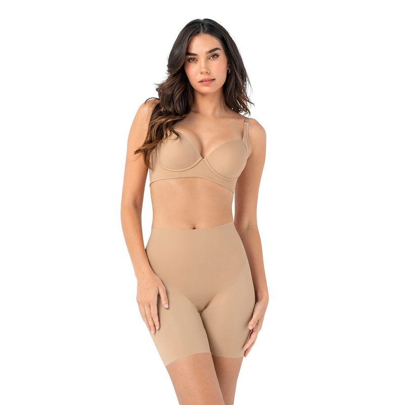 LEONISA - Short de control ultraplano efecto invisible 092062 Café