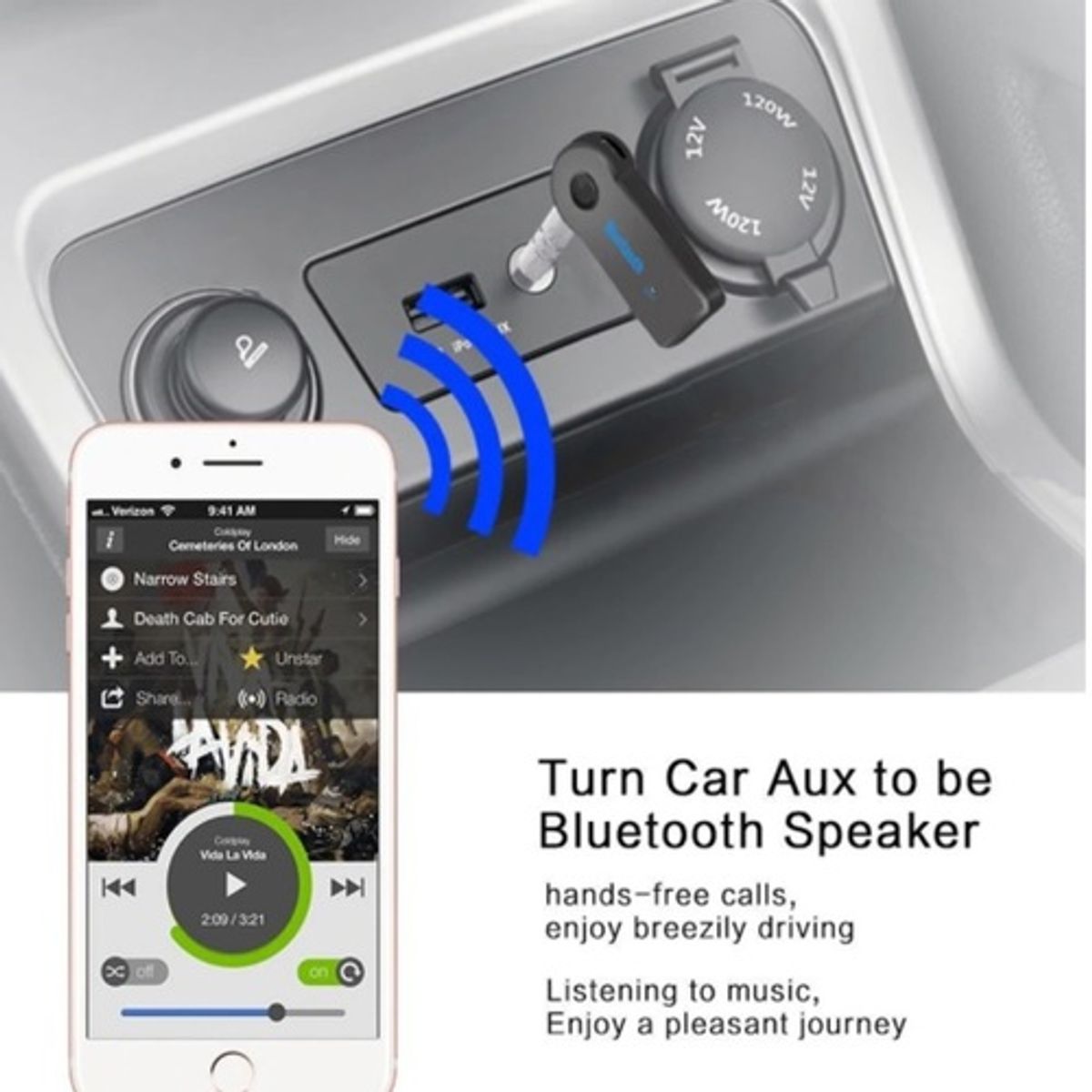 GENERICO - Adaptador Transmisor Receptor Bluetooth Auxiliar Radio Auto