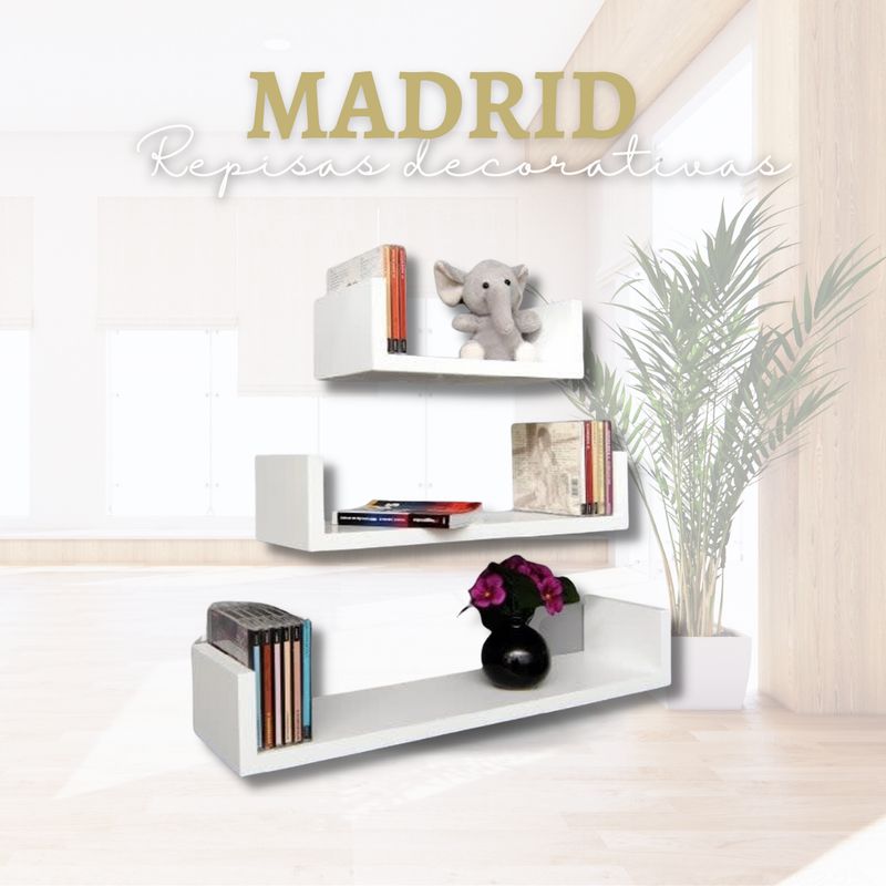GENERICO - Set 3 Repisas Flotantes Blanco Madrid 50x30x20x12