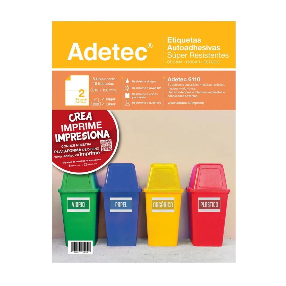 ADETEC - Etiquetas Inkjetlaser Súper Resistentes Hogar 212x138 mm