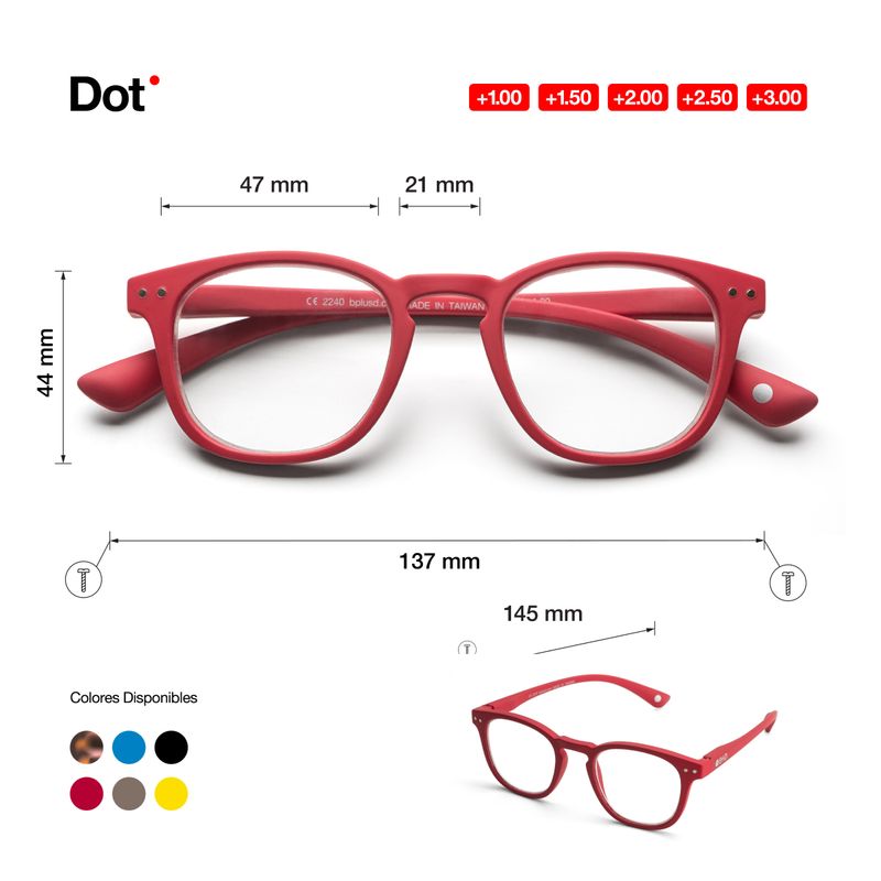 B+D - Lentes Graduados Presbicia B + D Dot Matt Red Dioptría 150
