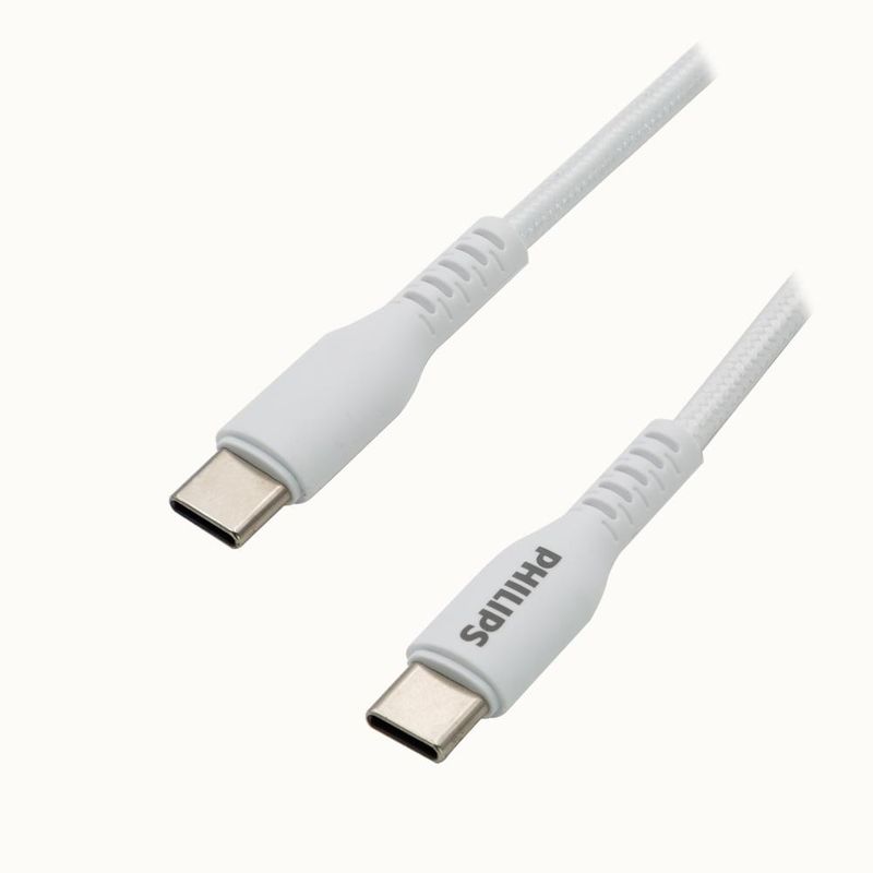 PHILIPS - Cable USB-C a USB-C Philips 1m 60W Blanco Trenzado