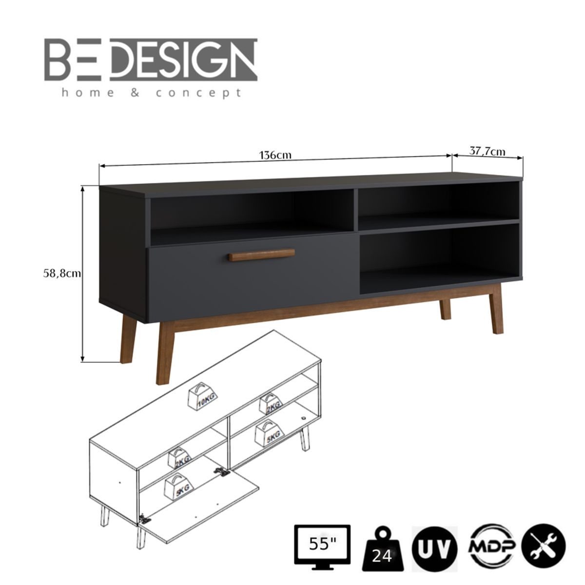 BE DESIGN - Rack Tv 55¨ Negro Moveli