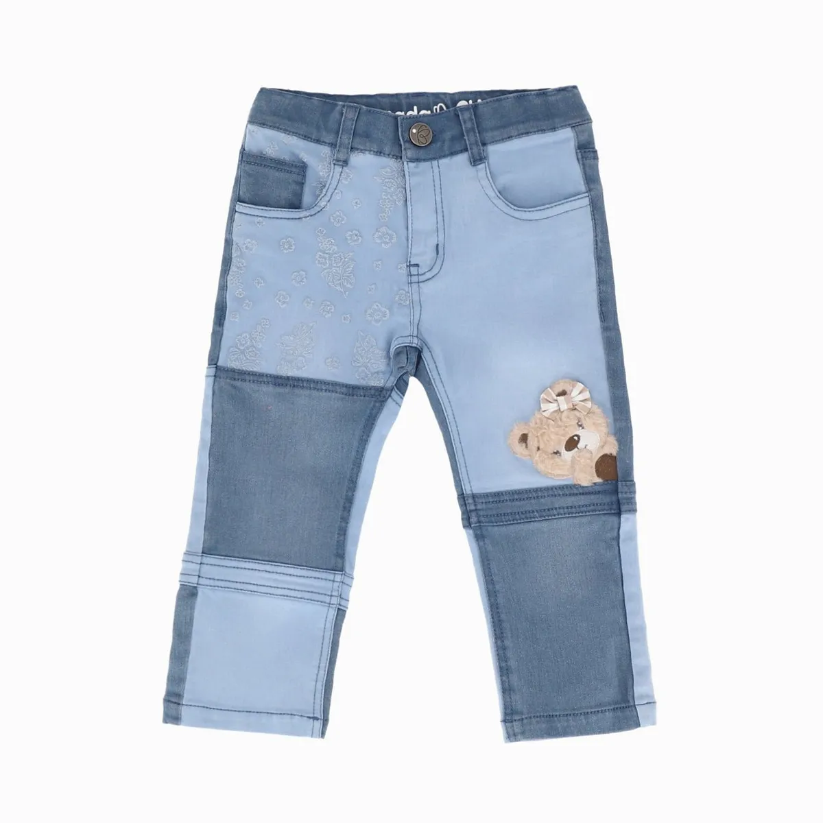 LIMONADA - Jeans bebé patchwork con oso celeste Limonada
