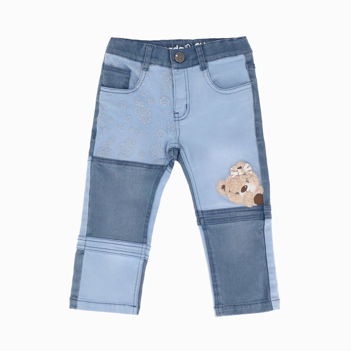 LIMONADA - Jeans bebé patchwork con oso celeste Limonada