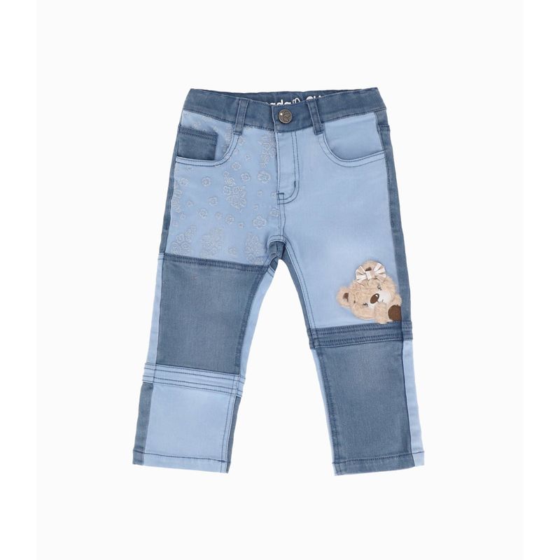 LIMONADA - Jeans bebé patchwork con oso celeste Limonada