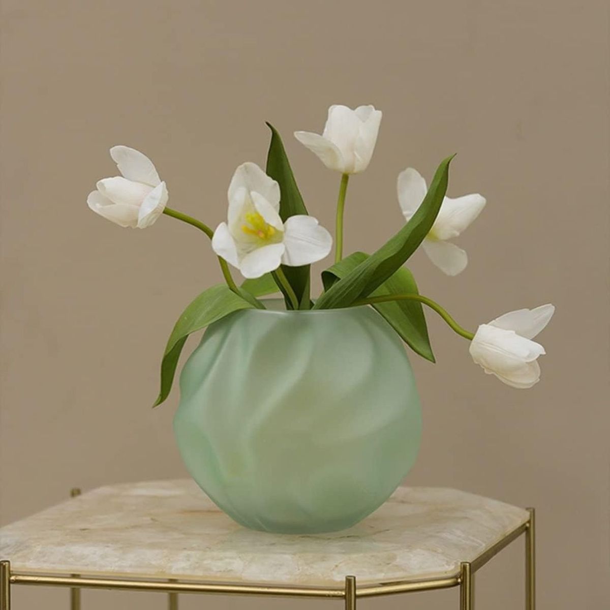 HOME ESSENTIALS - Florero pecera de vidrio verde menta 15 Cm