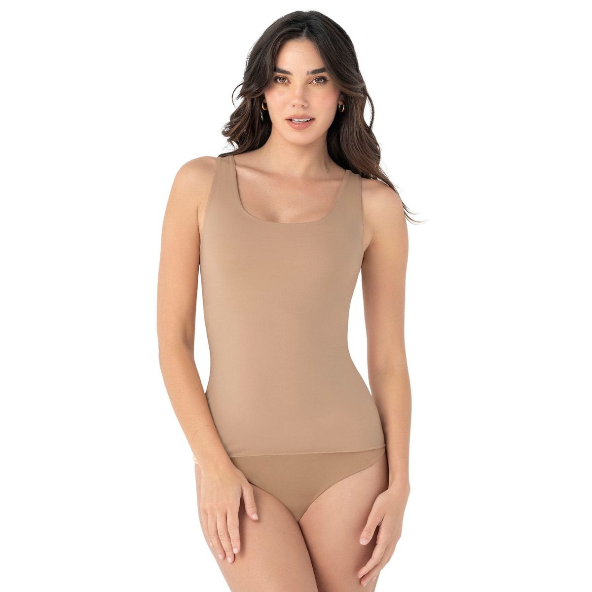 LEONISA - Camiseta de control moderado con doble capa en abdomen 015815 Café