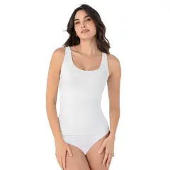 LEONISA - Camiseta de control moderado con doble capa en abdomen 015815 Blanco