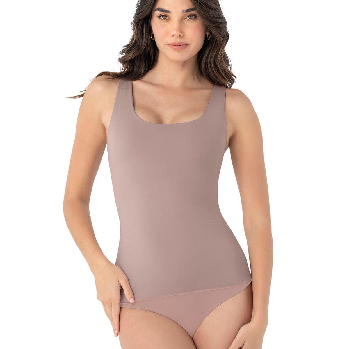 LEONISA - Camiseta de control moderado con doble capa en abdomen 015815 Palo Rosa