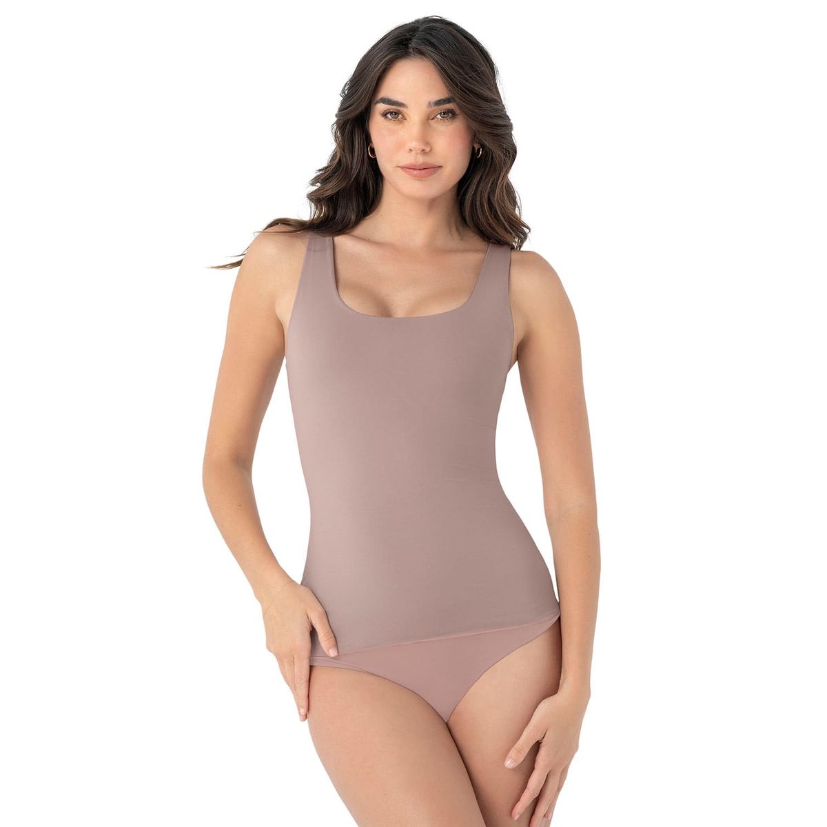 LEONISA - Camiseta de control moderado con doble capa en abdomen 015815 Palo Rosa