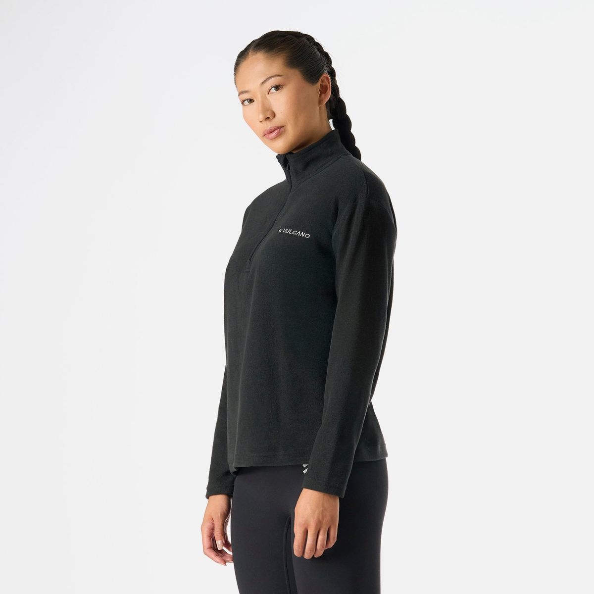 VULCANO - Polerón Mujer Cool Down 1/4 Zip Fleece Negro Vulcano