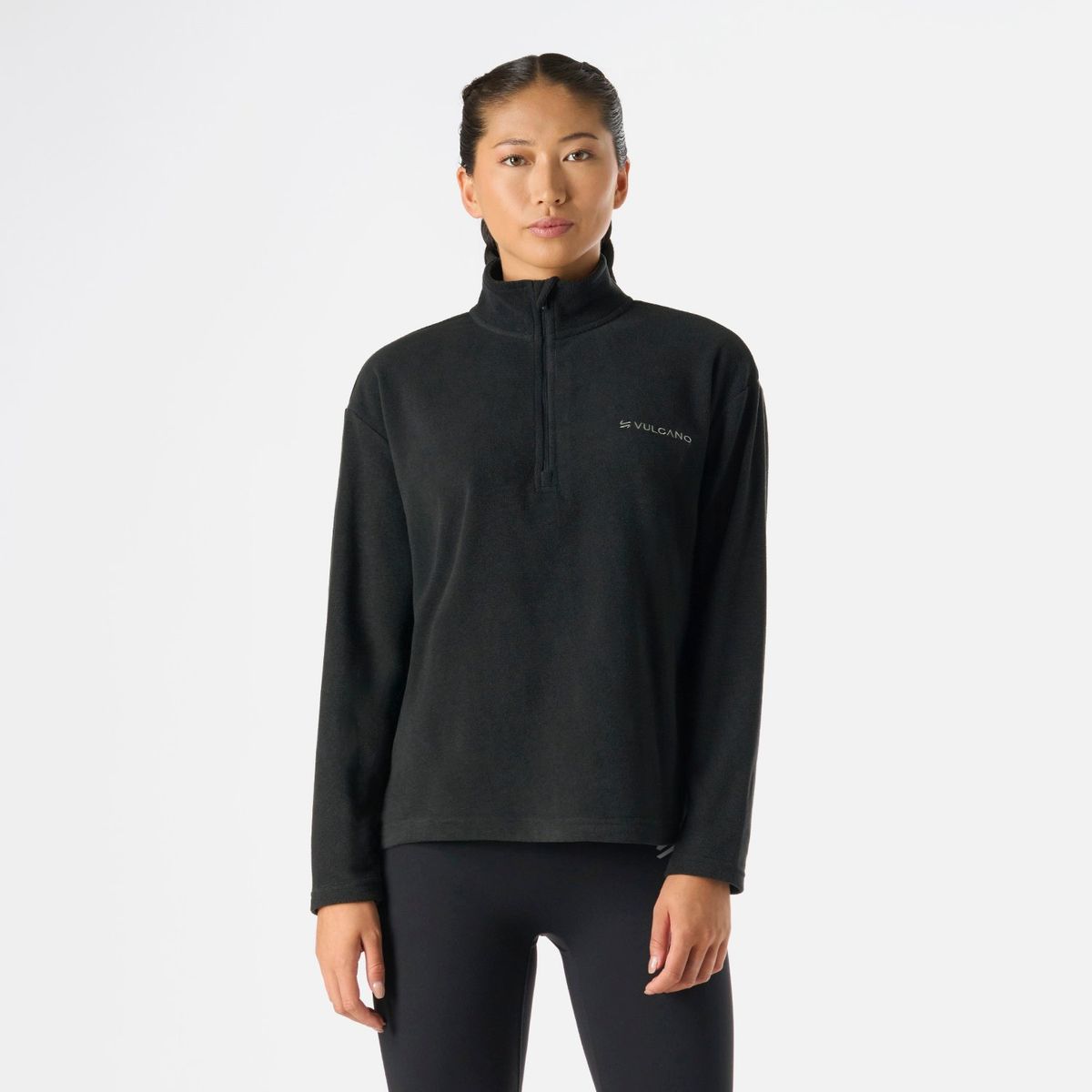 VULCANO - Polerón Mujer Cool Down 1/4 Zip Fleece Negro Vulcano