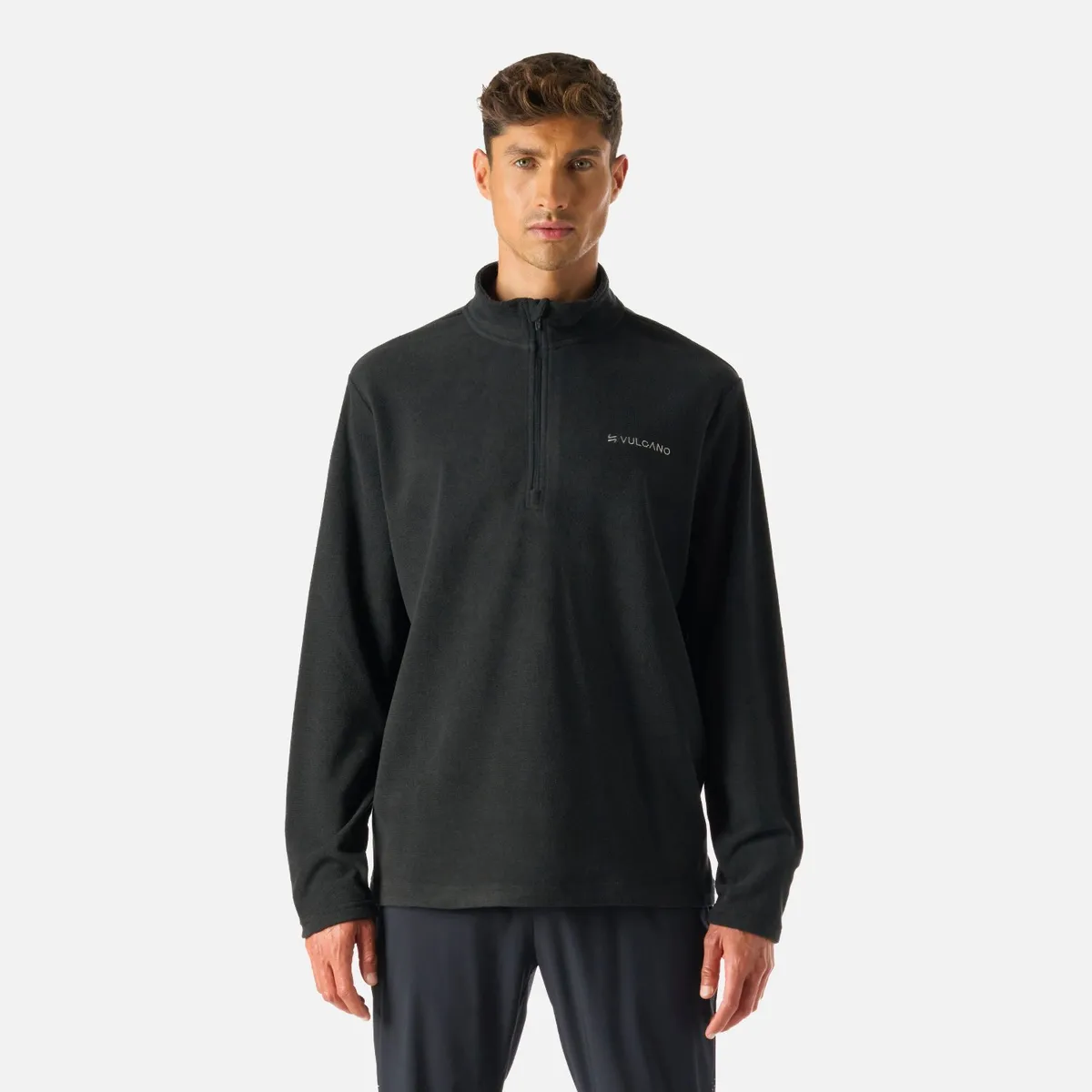 VULCANO - Polerón Hombre Cool Down 1/4 Zip Fleece Negro Vulcano