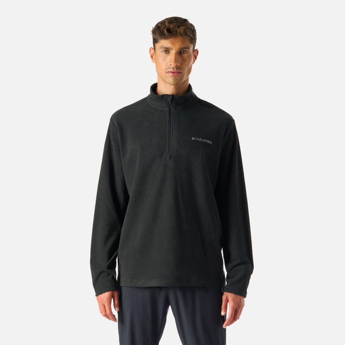 VULCANO - Polerón Hombre Cool Down 1/4 Zip Fleece Negro Vulcano