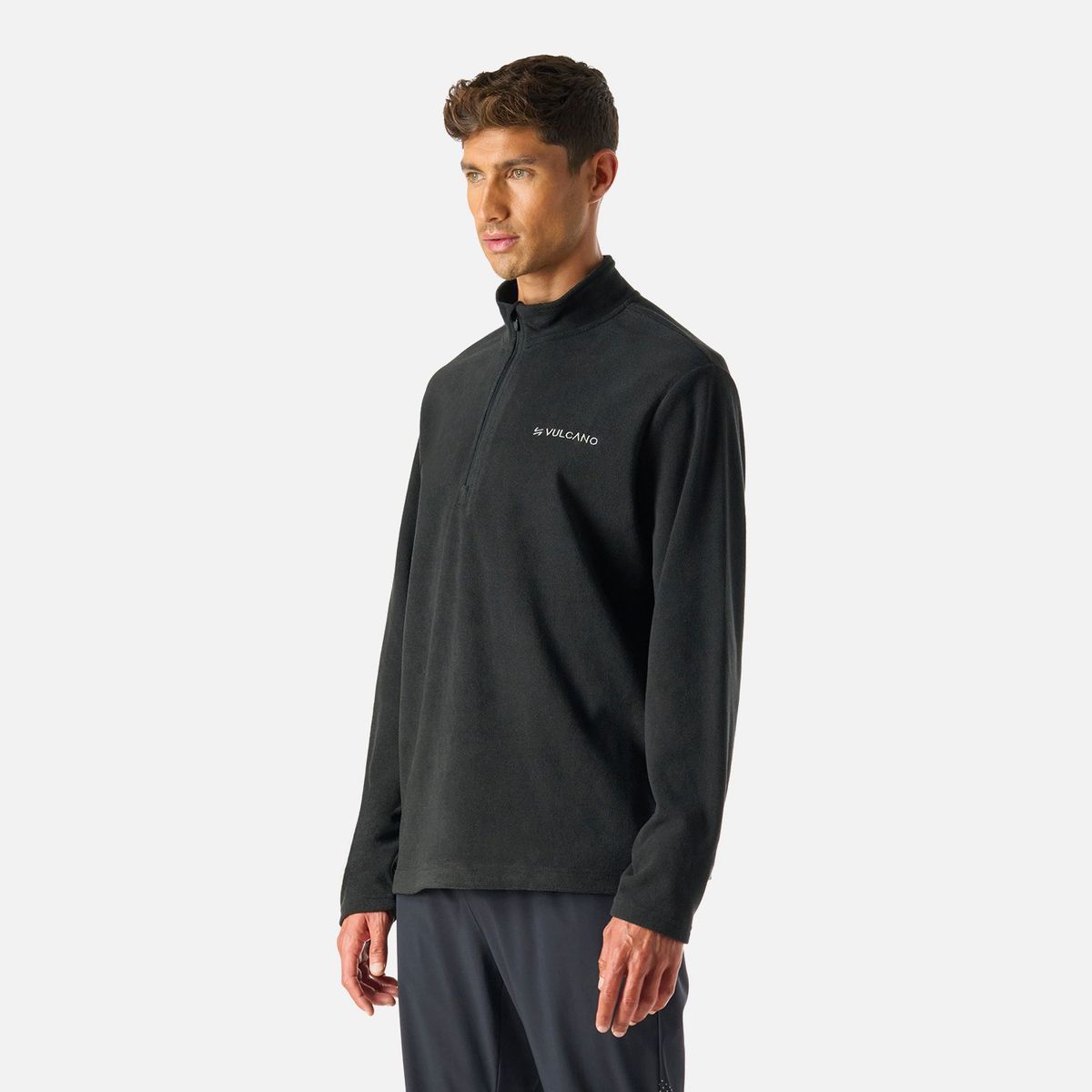 VULCANO - Polerón Hombre Cool Down 1/4 Zip Fleece Negro Vulcano