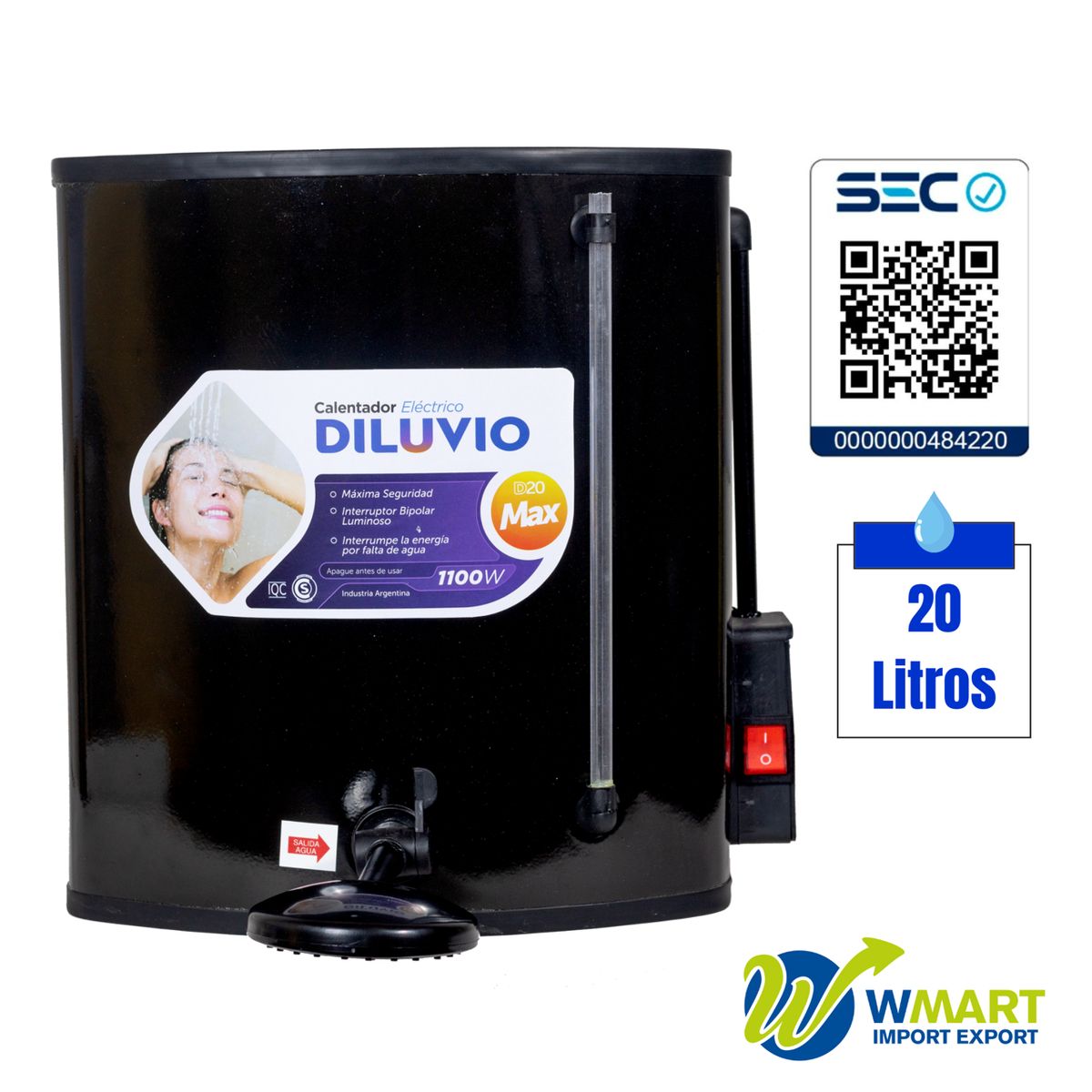 INDELPLAS - Calefón Ducha Eléctrica Diluvio Negro