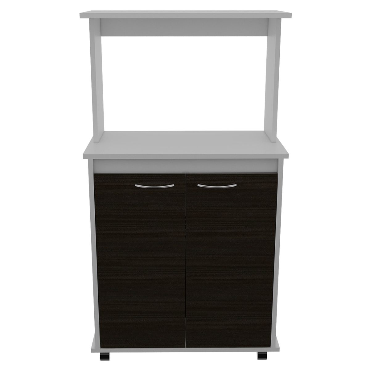 FMFURNITURE - Mueble Microondas Con Ruedas 2 Puertas Blanco y Negro 60x150x40 cm