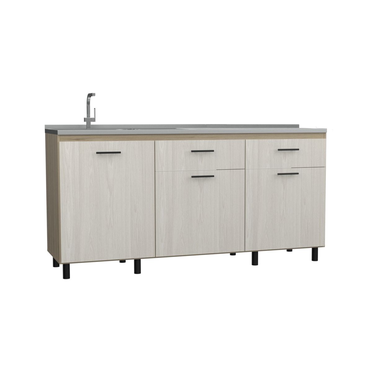 FMFURNITURE - Mueble Base Cocina 3 Puertas 2 Cajones E Beige y Café Claro 73.6x60x40.1 cm
