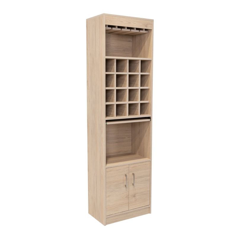 FMFURNITURE - Bar Alto 2 Puertas 16 Botelleros Fm-001C Café Claro