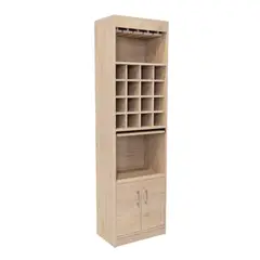FMFURNITURE - Bar Alto 2 Puertas 16 Botelleros Fm-001C Café Claro