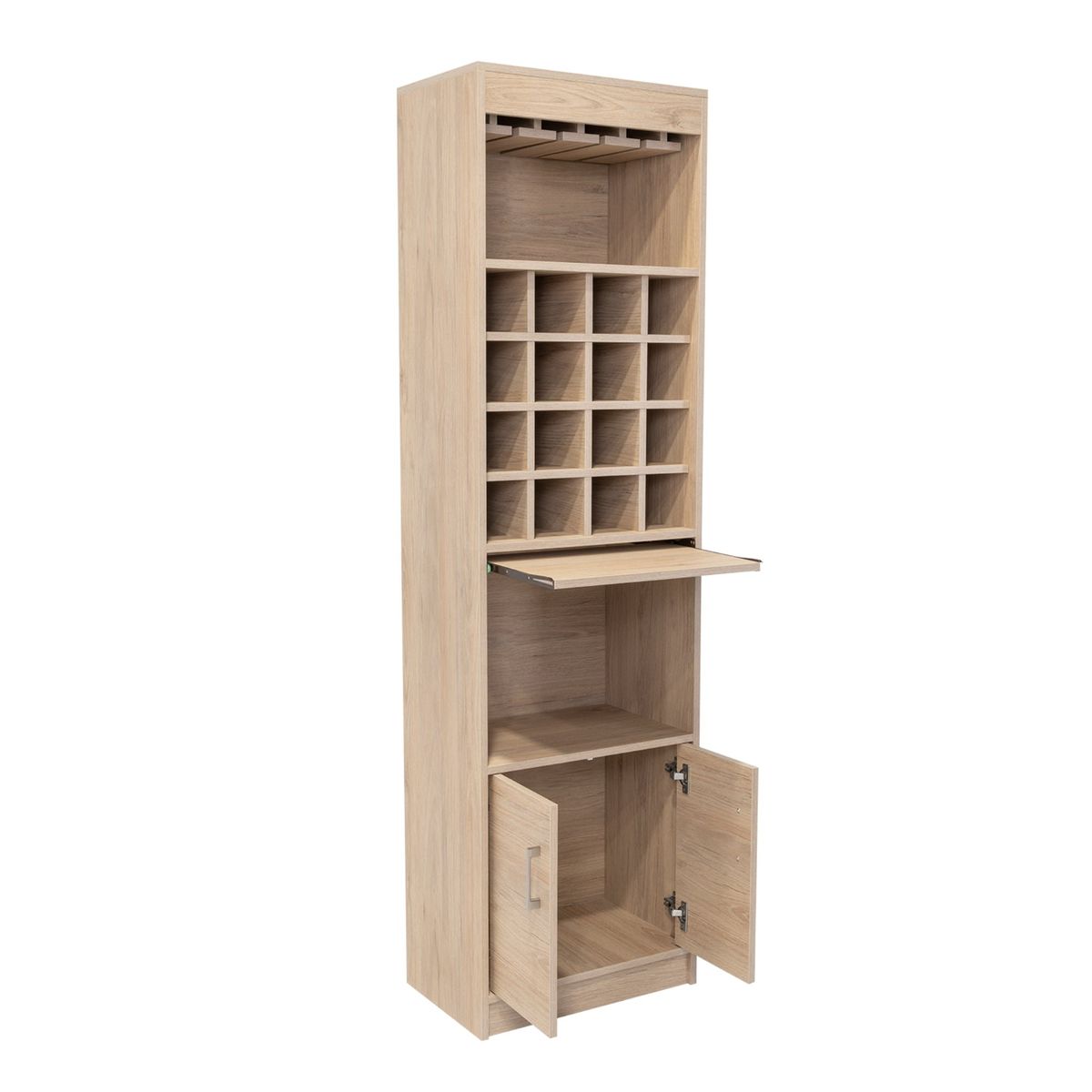 FMFURNITURE - Bar Alto 2 Puertas 16 Botelleros Fm-001C Café Claro