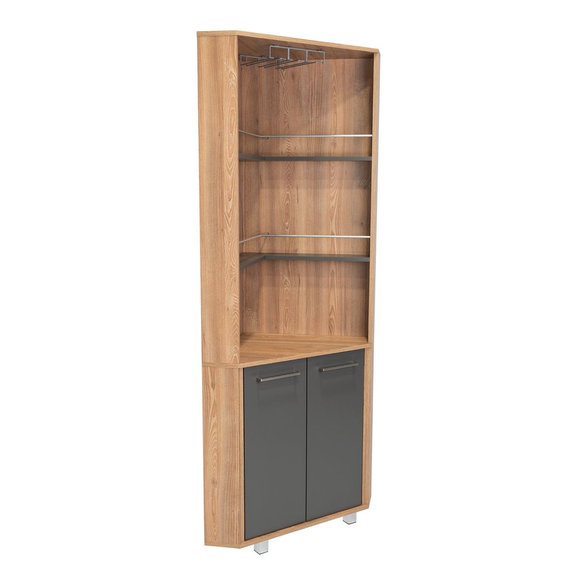 FMFURNITURE - Bar Esquinero 5 Repisas 2 Puertas Fm-013C Café Claro