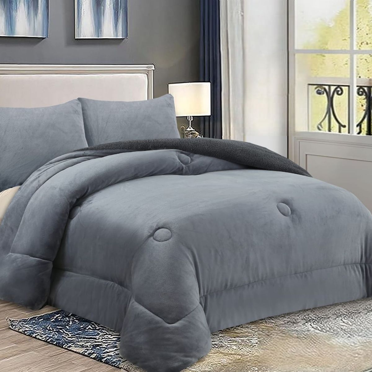GENERICO - COBERTOR PLUSH CON CHIPORRO COLOR LISO GRIS TF 1.5 PLAZA