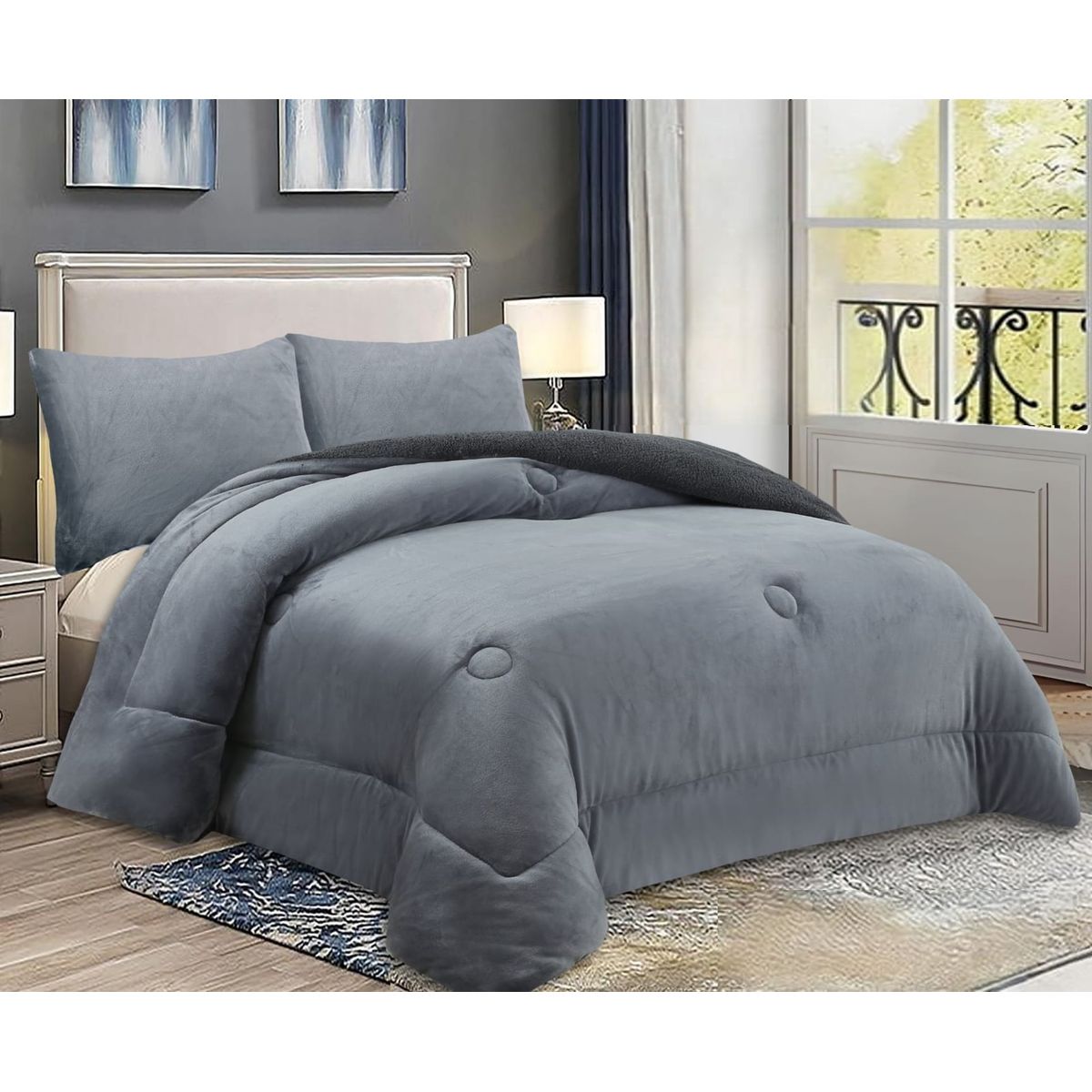 GENERICO - COBERTOR PLUSH CON CHIPORRO COLOR LISO GRIS TF 1.5 PLAZA