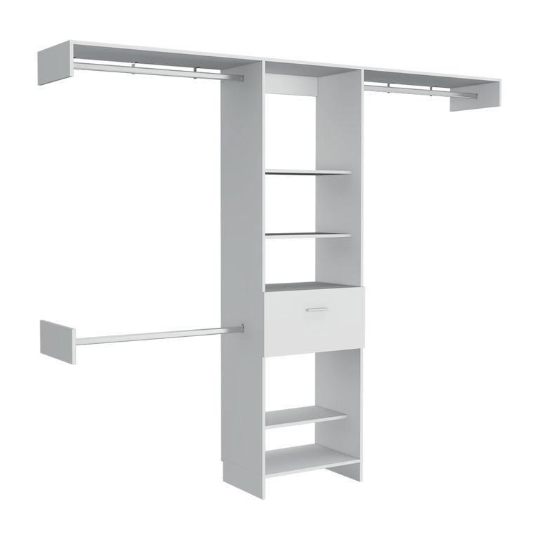 Closet 1 Cajon Multiples Barras Blanco 210.6x250x41.5 cm