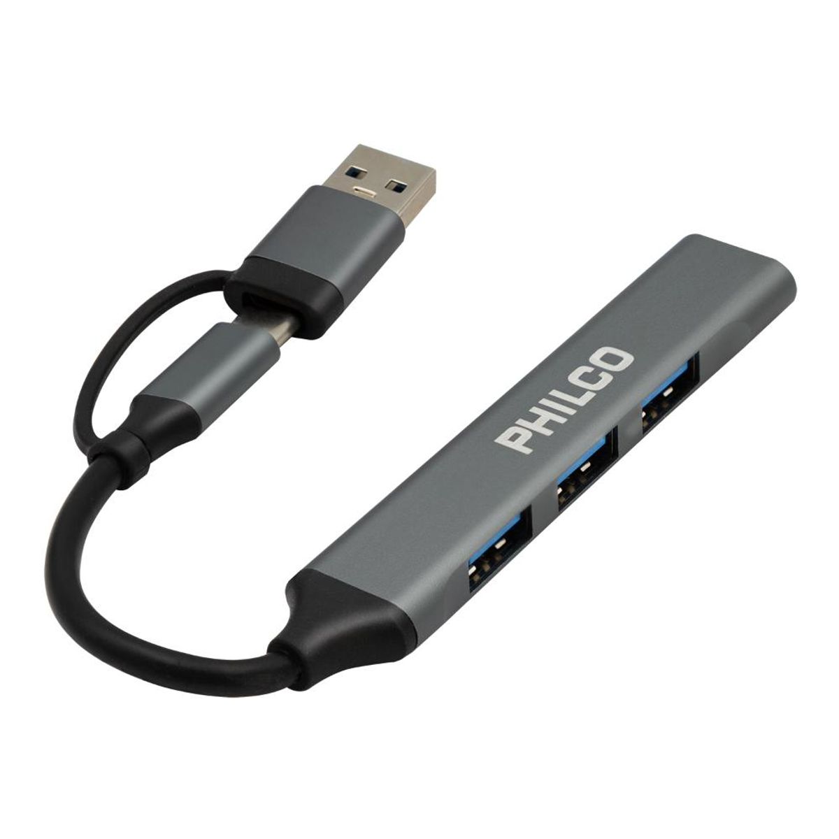 GENERICO - HUB 4 EN 1 TIPO C A USB PHILIPS COLOR PLATEADO