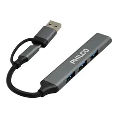 GENERICO - HUB 4 EN 1 TIPO C A USB PHILIPS COLOR PLATEADO