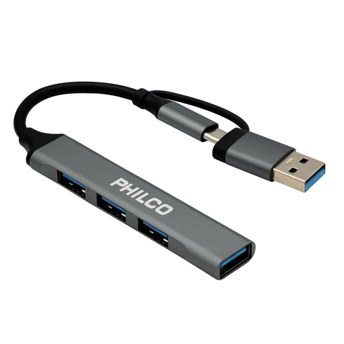 GENERICO - HUB 4 EN 1 TIPO C A USB PHILIPS COLOR PLATEADO