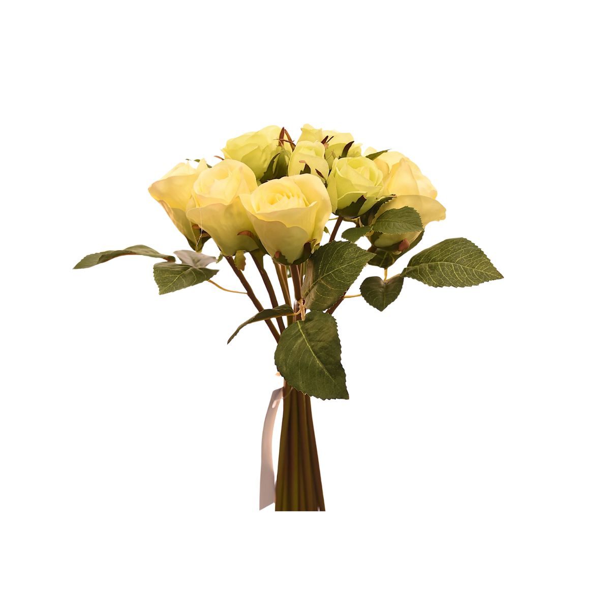 VADELL - Ramo de 12 rosas crema artificiales de 27 cm