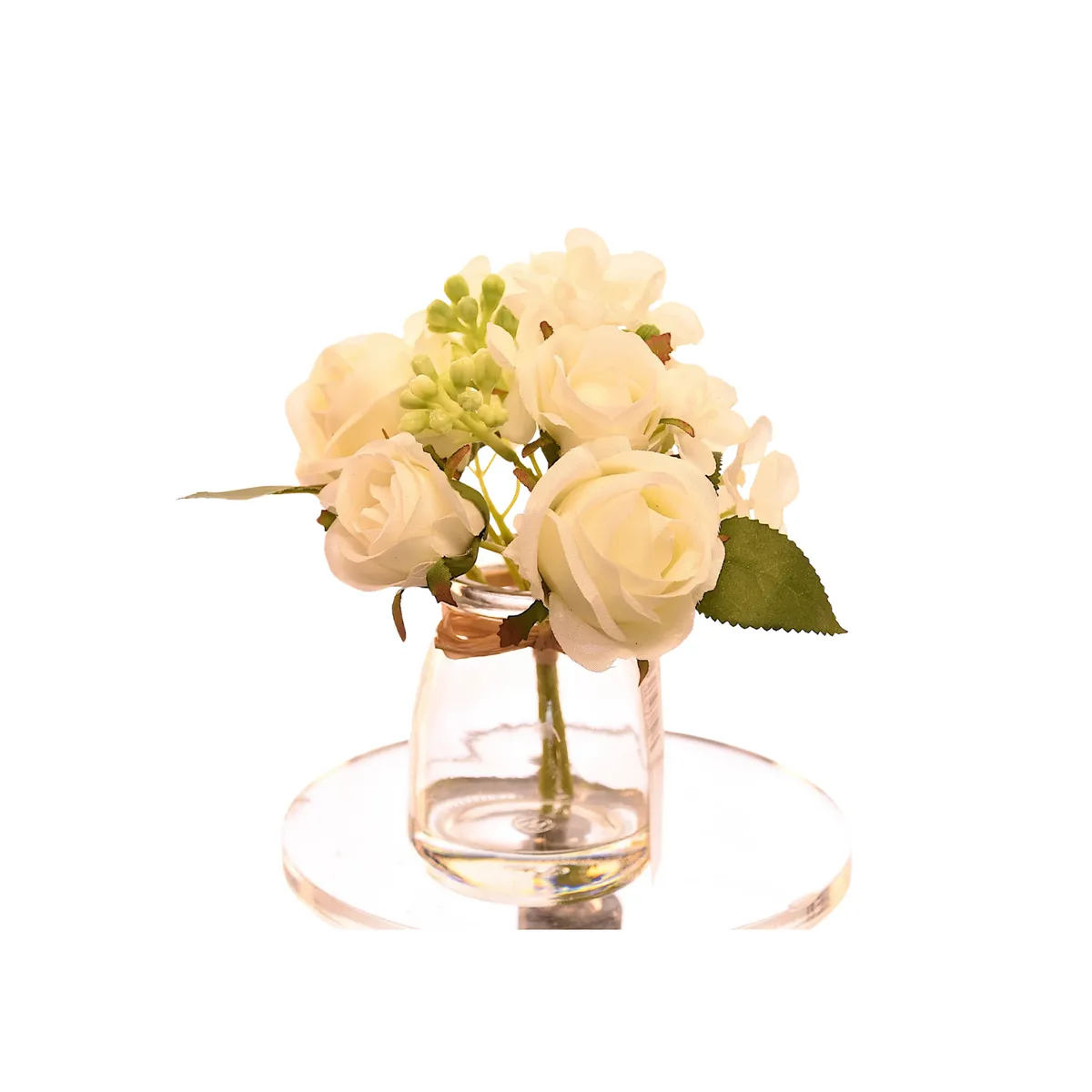 VADELL - Arreglo de flores blancas  artificiales de 17 cm en florero de vidrio