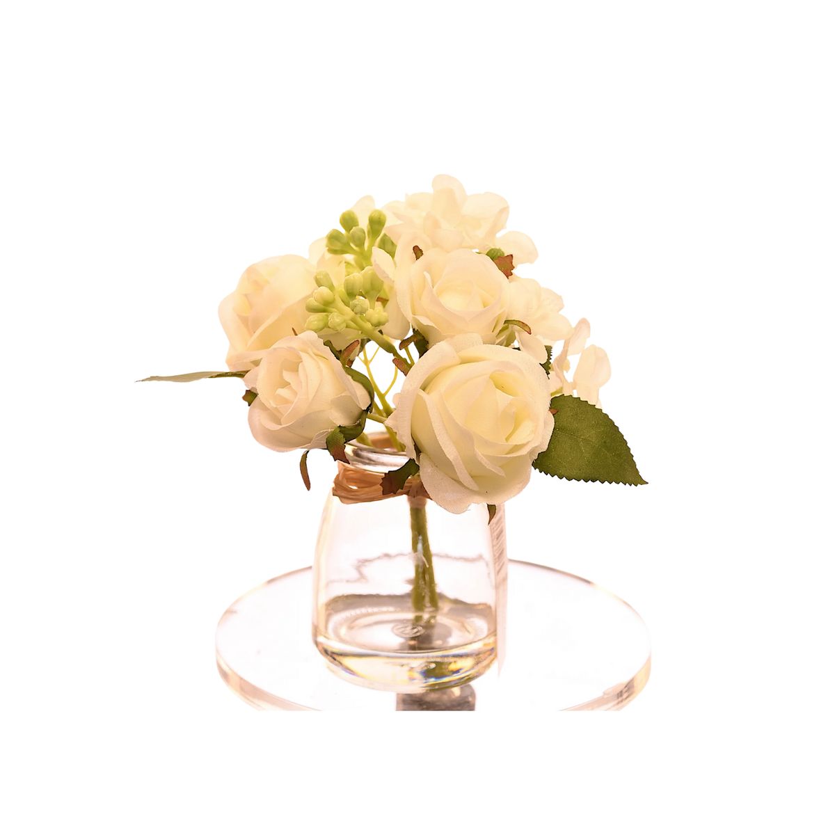 VADELL - Arreglo de flores blancas  artificiales de 17 cm en florero de vidrio