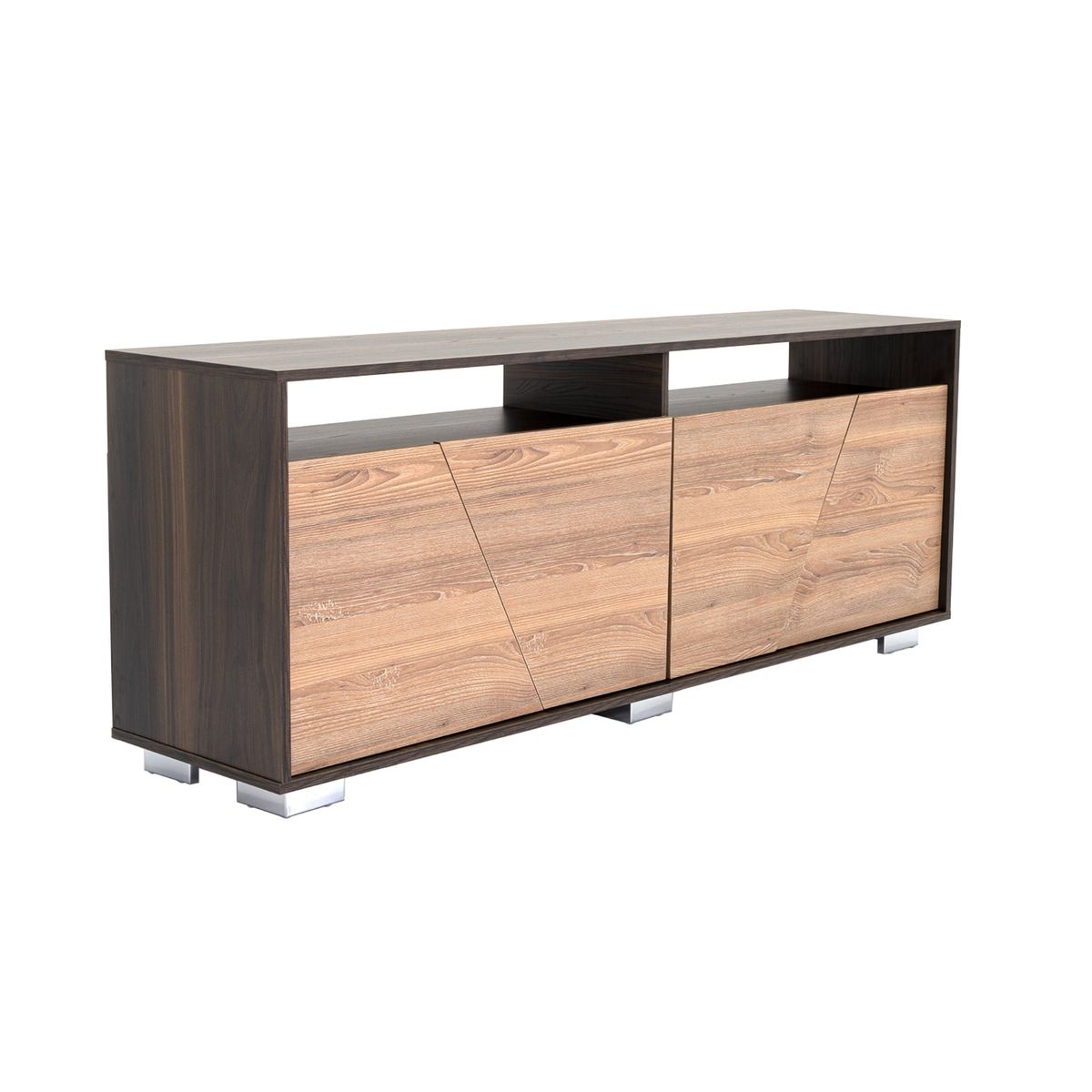 FMFURNITURE - Rack Tv 70 4 Puertas Fm-010C Cafe Claro Y Café Oscuro