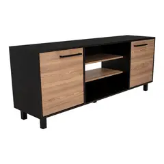 FMFURNITURE - Rack Tv 65 2 Puertas 4 Repisas Fm-012N Negro Y Café Claro