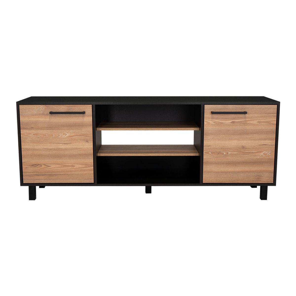FMFURNITURE - Rack Tv 65 2 Puertas 4 Repisas Fm-012N Negro Y Café Claro